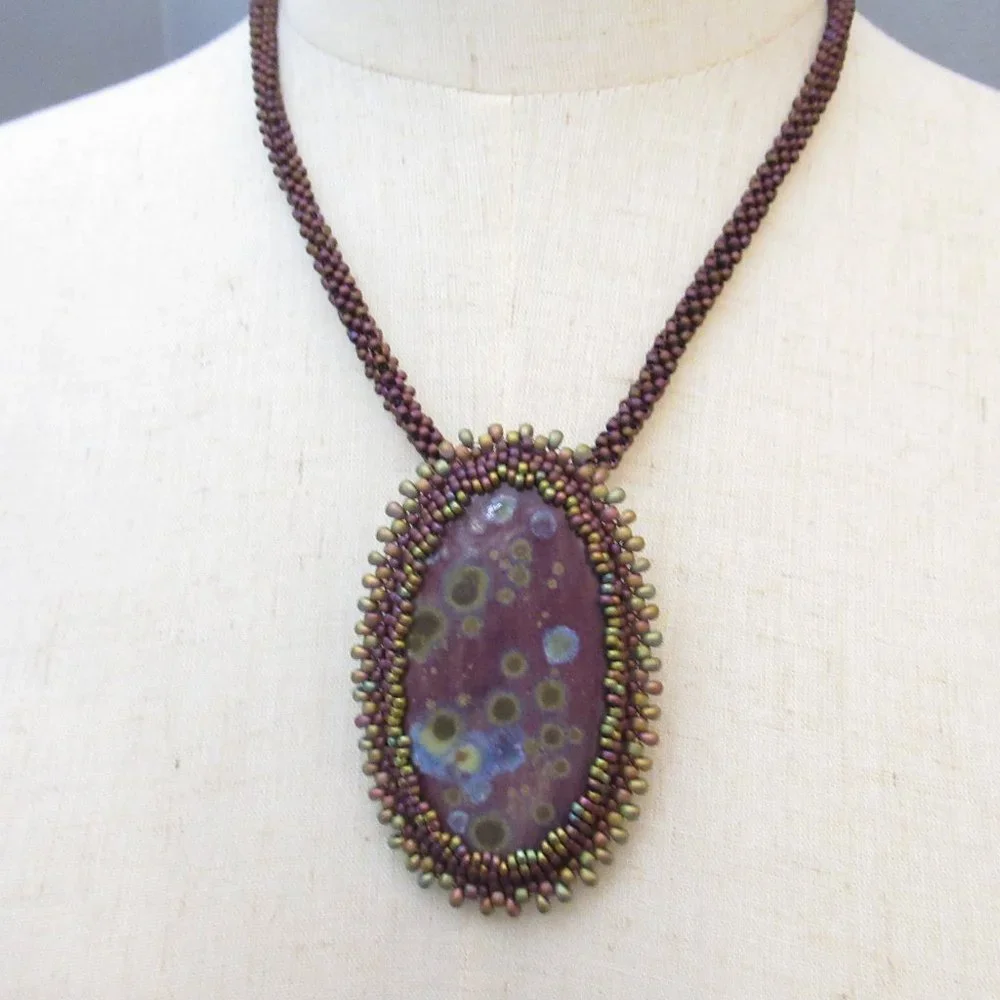 Bead Embroidered Cabochon Necklace